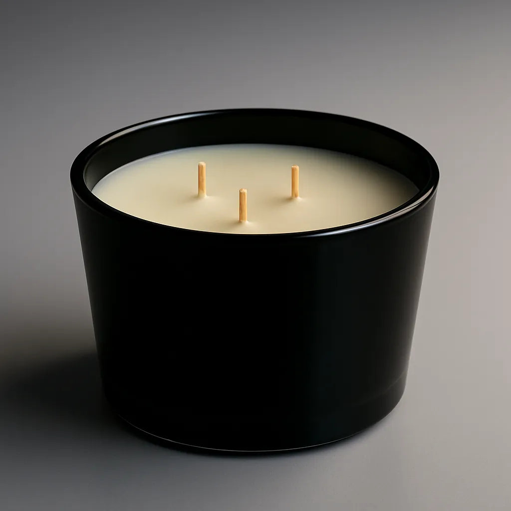 Black 16 oz 3 wick candle in a bowl vessel, delivering a warm, luxurious scent for elevated living.