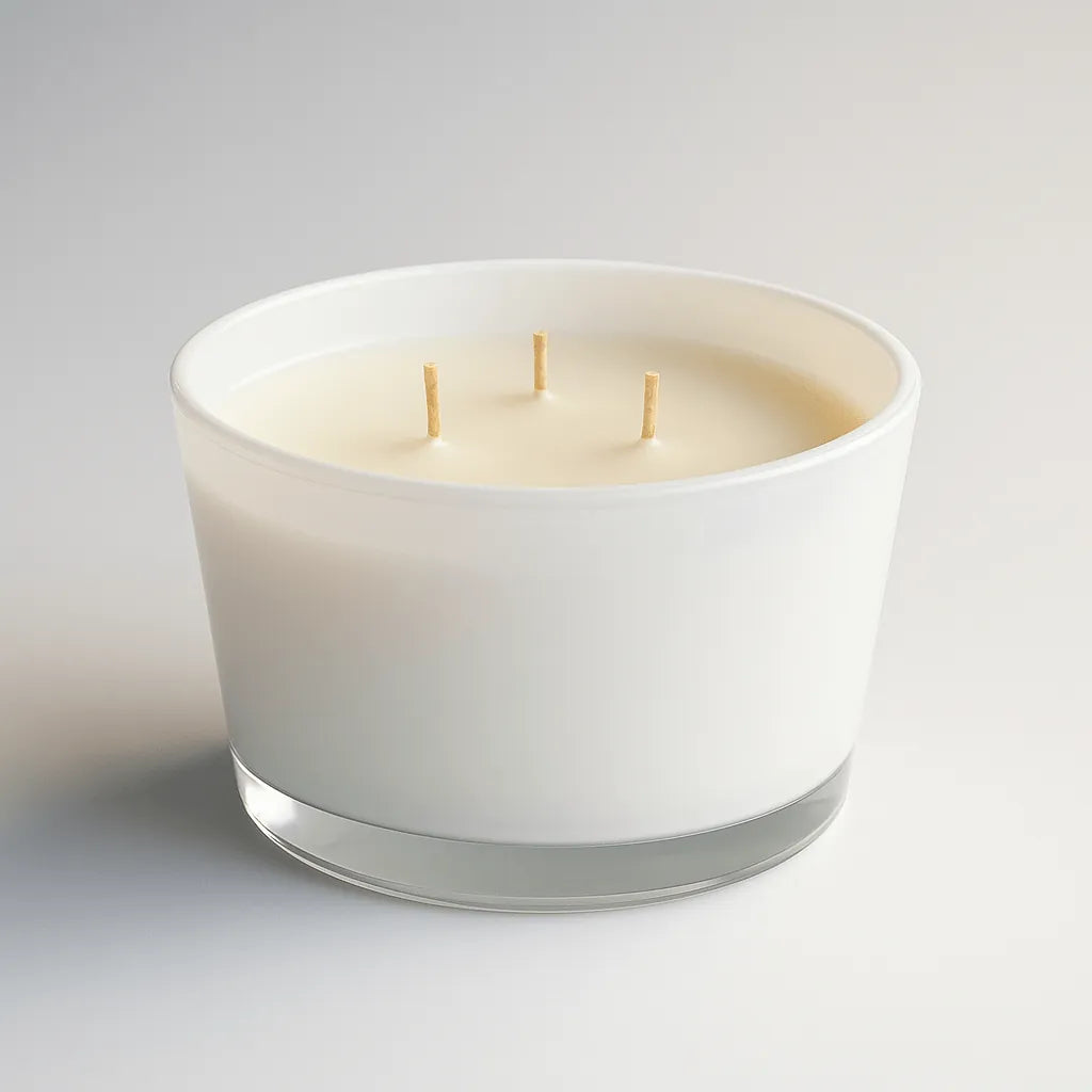 White 6 oz 3 wick candle in a bowl vessel, delivering a warm, luxurious scent for elevated living.