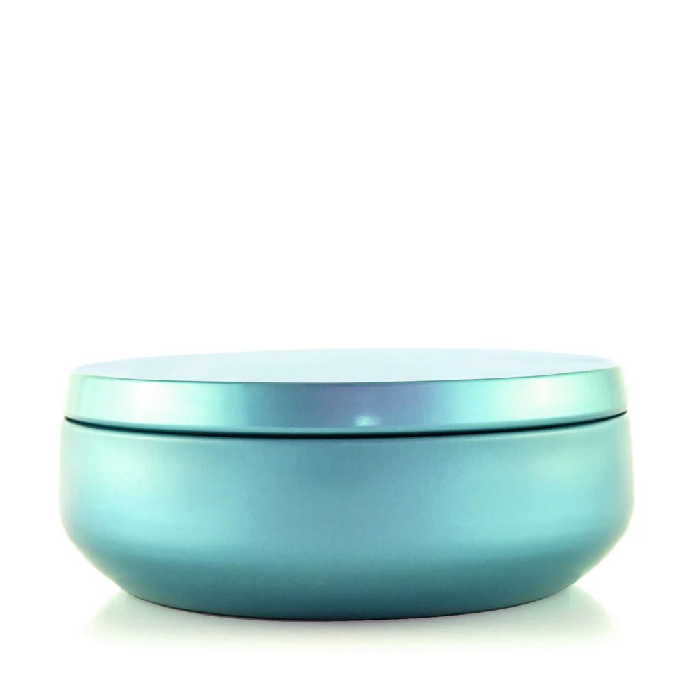 Teal 3-wick travel tin with lid. Perfect for being on the go in style.