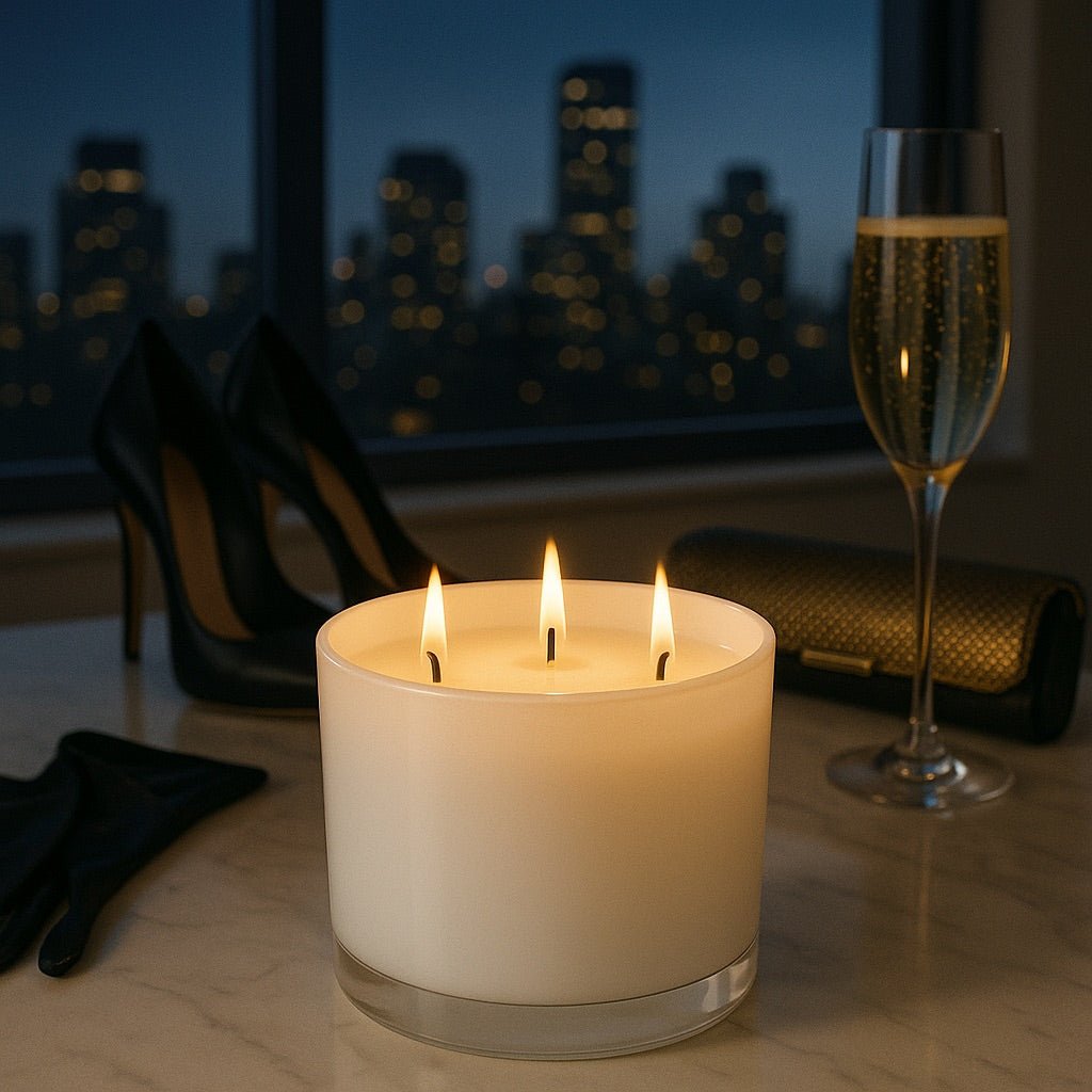 Stiletto Noir — a bold, elegant blend of black orchid, amber musk, and dark vanilla that embodies feminine power.